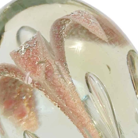 Decorative Blown Art Glass Pink Lily Flower Floral Blue Paperweight Bauble Decor - Picture 9 of 16